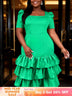 AOMEIDRESS Bodycon Dress Square Collar Short Sleeves Ruffle Layered - Green / S