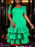 AOMEIDRESS Bodycon Dress Square Collar Short Sleeves Ruffle Layered - Green / S