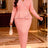 AOMEIDRESS Bodycon Dress V Neck Long Sleeves Beaded Ruffles Waist - Pink / S