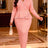 AOMEIDRESS Bodycon Dress V Neck Long Sleeves Beaded Ruffles Waist - Pink / S