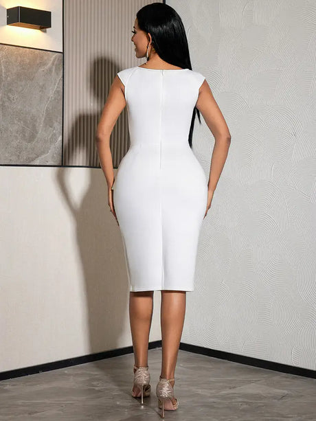 AOMEIDRESS Bodycon Dress V Neck Sleeveless Appliques Irregular Peplum