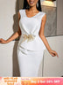 AOMEIDRESS Bodycon Dress V Neck Sleeveless Appliques Irregular Peplum - White / S