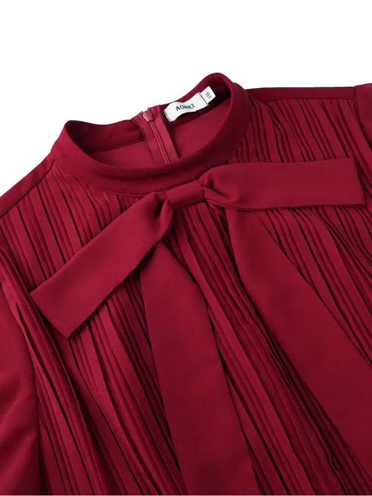AOMEIDRESS Bodycon Dresses Bow Tie Neck Appliques Patchwork Chiffon
