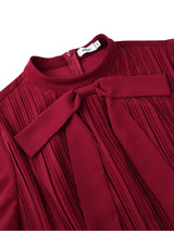 AOMEIDRESS Bodycon Dresses Bow Tie Neck Appliques Patchwork Chiffon