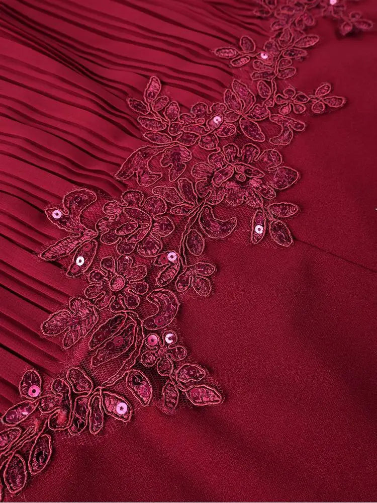 AOMEIDRESS Bodycon Dresses Bow Tie Neck Appliques Patchwork Chiffon