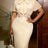 AOMEIDRESS Bodycon Dresses Bow Tie Neck Appliques Patchwork Chiffon - Apricot / L
