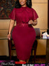 AOMEIDRESS Bodycon Dresses Bow Tie Neck Appliques Patchwork Chiffon - Wine / L