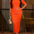 AOMEIDRESS Bodycon Dresses O Neck Half Sleeve Beading Office Ladies - Orange / S