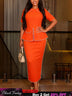 AOMEIDRESS Bodycon Dresses O Neck Half Sleeve Beading Office Ladies - Orange / S