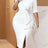 AOMEIDRESS Bodycon Dresses O Neck Half Sleeve Waist Rhinestone Draped - White / S