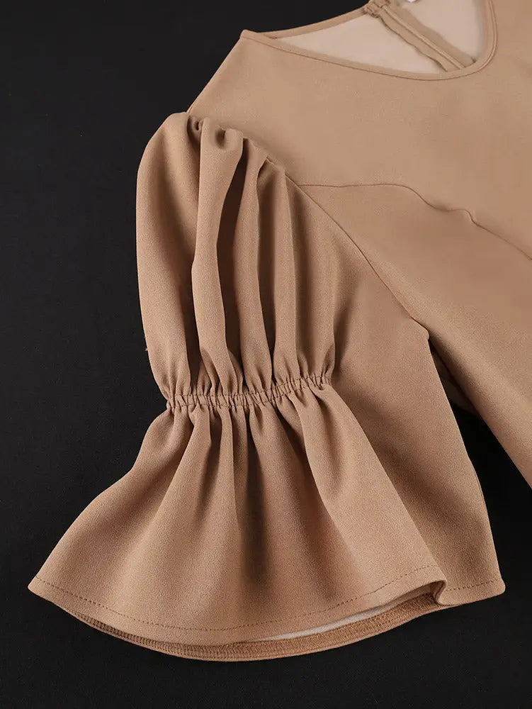 AOMEIDRESS Bodycon Dresses O Neck Puff Sleeves Buttons Office Church