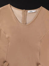 AOMEIDRESS Bodycon Dresses O Neck Puff Sleeves Buttons Office Church