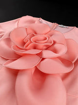 AOMEIDRESS Bodycon Dresses O Neck Short Sleeves Big 3D Flower Party