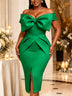 AOMEIDRESS Bodycon Dresses Off Shoulder Big Bow Slit Hem Package Hip - Green / S