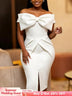 AOMEIDRESS Bodycon Dresses Off Shoulder Big Bow Slit Hem Package Hip - White / S