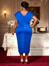 AOMEIDRESS Bodycon Dresses Shiny Waist Belt V Neck Elegant Plus Size Women