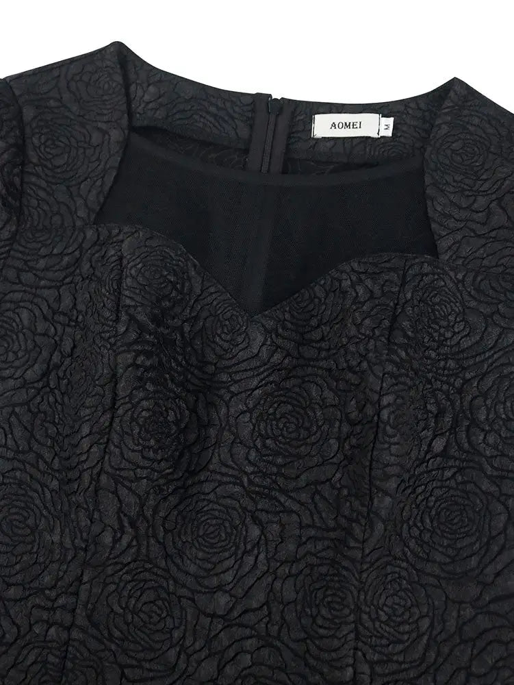 AOMEIDRESS Bodycon Jacquard Fringe Party Dress O Neck Short Sleeve