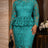 AOMEIDRESS Bodycon Lace Dress O Neck Long Sleeves Hollow Out Peplum - LakeGreen / S