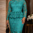 AOMEIDRESS Bodycon Lace Dress O Neck Long Sleeves Hollow Out Peplum - LakeGreen / S