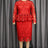 AOMEIDRESS Bodycon Lace Dress O Neck Long Sleeves Hollow Out Peplum - Red / S