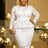 AOMEIDRESS Bodycon Lace Dress O Neck Long Sleeves Hollow Out Peplum - White / S