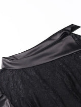 AOMEIDRESS Bodycon Lace Dress Splicing Slanted Collar Belt Party Gown