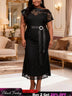 AOMEIDRESS Bodycon Lace Dress Splicing Slanted Collar Belt Party Gown - Black / L