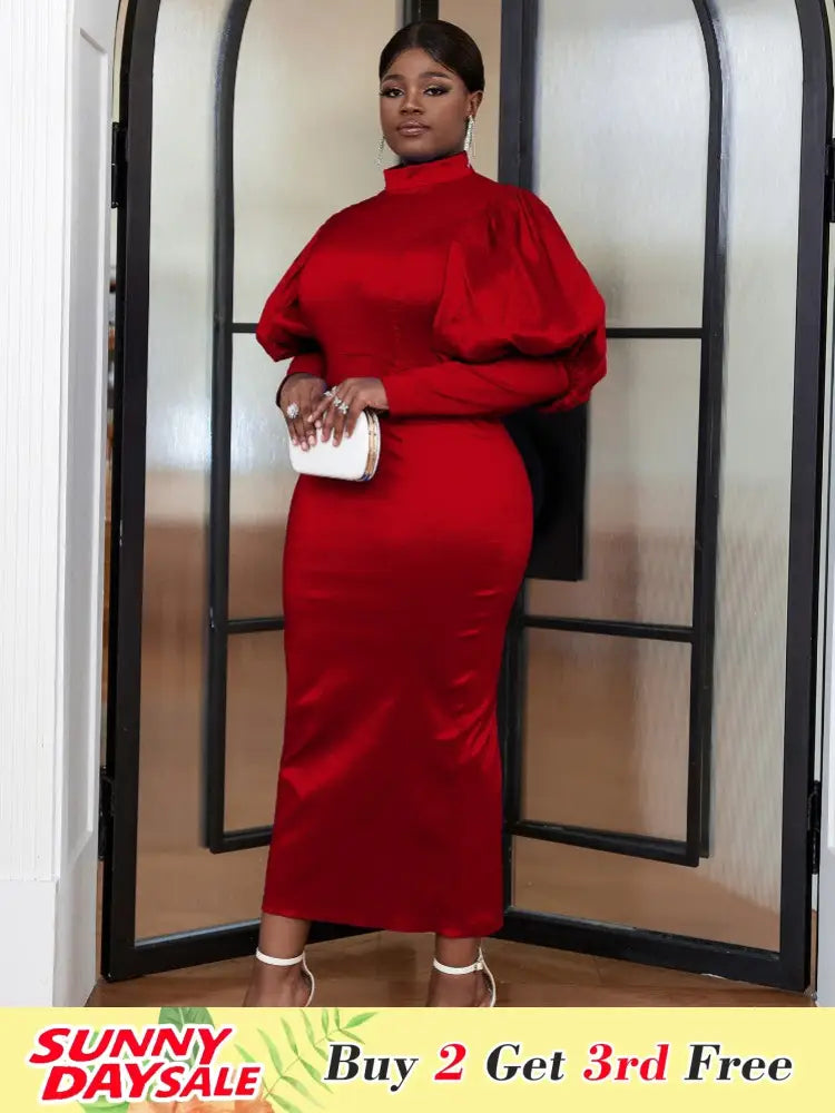 Red Long Sleeve Christmas Party Dress