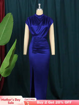 Navy Blue Ruched Long Dress