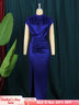 Navy Blue Ruched Long Dress