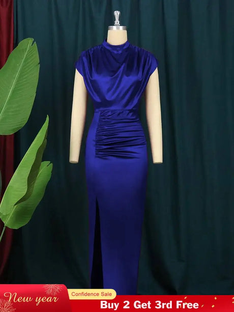Navy Blue Ruched Long Dress