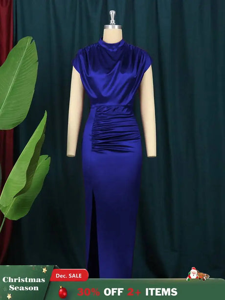 Navy Blue Ruched Long Dress