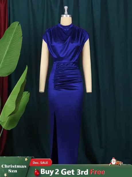 Navy Blue Ruched Long Dress