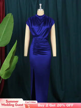 Navy Blue Ruched Long Dress