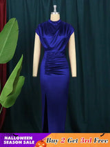 Navy Blue Ruched Long Dress