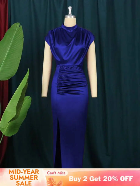 Navy Blue Ruched Long Dress