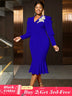 Package Hip Mermaid Dress V Neck Embroidered Puff Sleeve for Party Blue / S