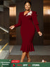 AOMEIDRESS Bodycon Mermaid Dress V Neck Embroidered Puff Sleeve Party Wine / S
