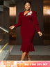 AOMEIDRESS Bodycon Mermaid Dress V Neck Embroidered Puff Sleeve Party Wine / S