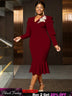 AOMEIDRESS Bodycon Mermaid Dress V Neck Embroidered Puff Sleeve Party Wine / S
