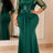 AOMEIDRESS Bodycon Mermaid Dresses O Neck Sheer 3/4 Sleeve 3D Flower - Green / L