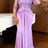 AOMEIDRESS Bodycon Mermaid Dresses O Neck Sheer 3/4 Sleeve 3D Flower - Lavender / L