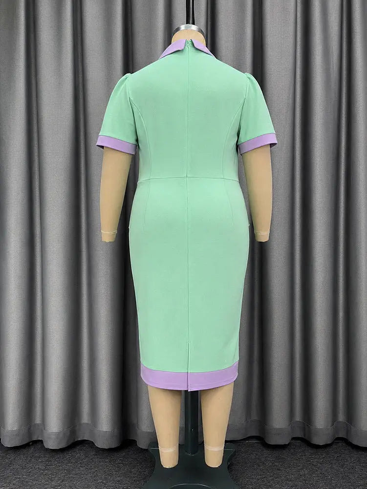 AOMEIDRESS Bodycon Midi Dress Color Block Short Sleeve V Neck Office