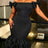 AOMEIDRESS Bodycon Midi Dress Off Shoulder Bow Mesh Patchwork Folds - Black / S
