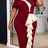 AOMEIDRESS Bodycon Midi Dresses Contrast Ruffle Short Sleeve V Neck - Wine / S