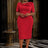 AOMEIDRESS Bodycon Midi Dresses Irregular Neck 3D Flower Short Sleeve Red / S