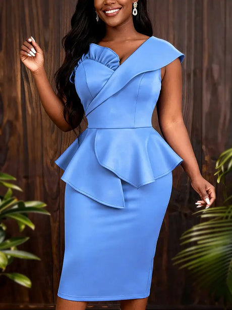 AOMEIDRESS Bodycon Off Shoulder Dress Peplum Party Weddings Occasions - Light Blue / S