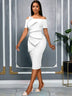 AOMEIDRESS Bodycon Off Shoulder Dress With Pleats For Wedding Guest White / S