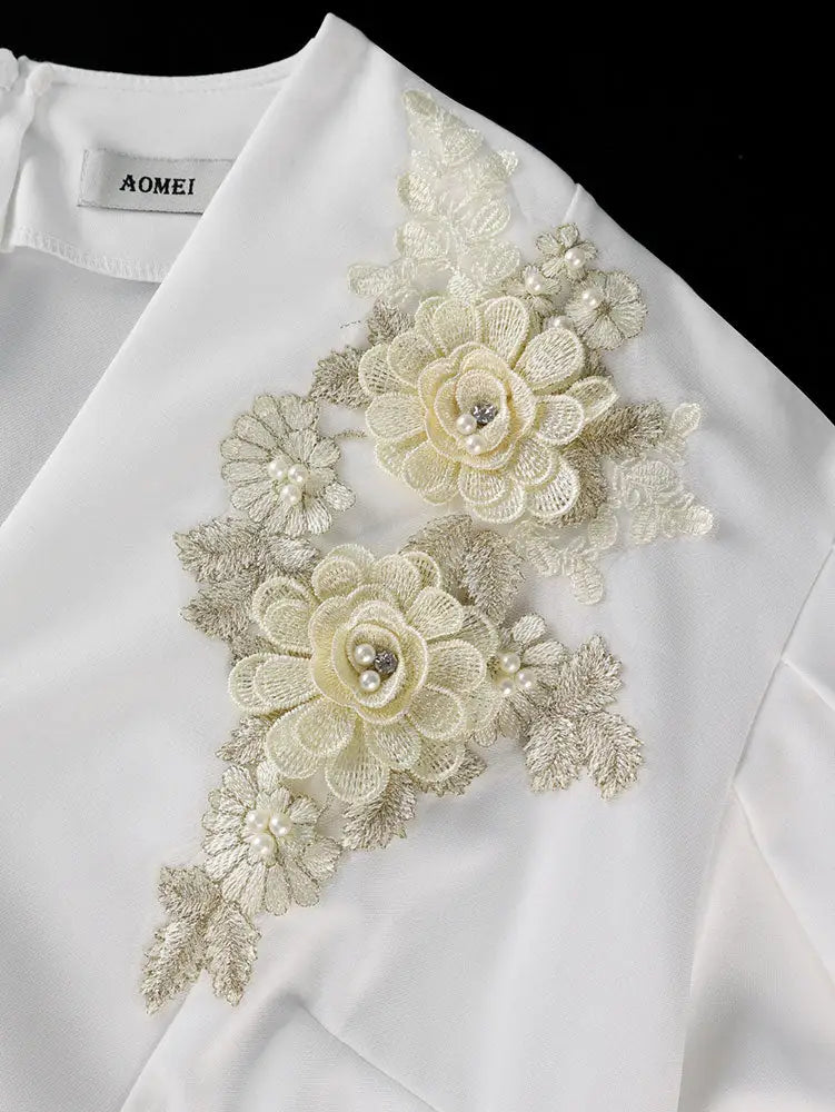 AOMEIDRESS Bodycon Party Two Piece Set V Neck Puff Sleeve Peplum Hem