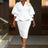 AOMEIDRESS Bodycon Party Two Piece Set V Neck Puff Sleeve Peplum Hem White / S